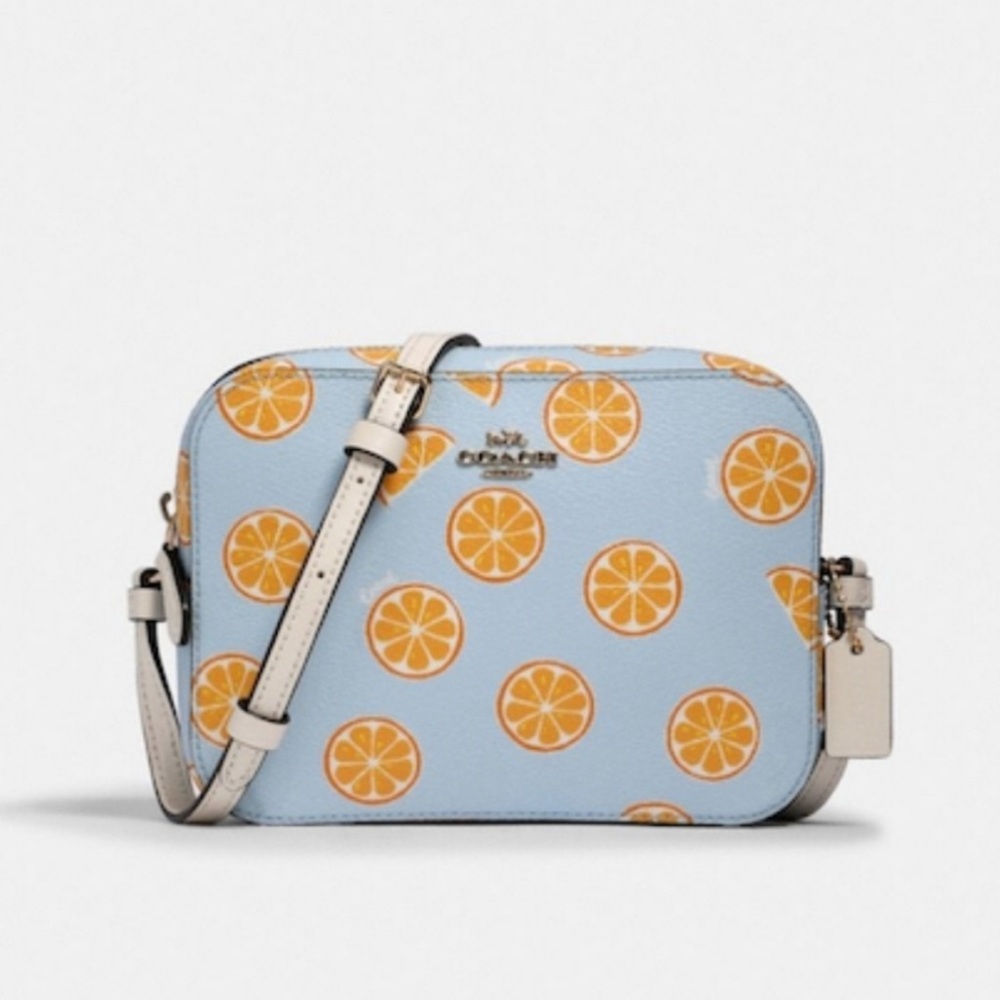 Coach Mini Camera Bag Blue with Orange Print